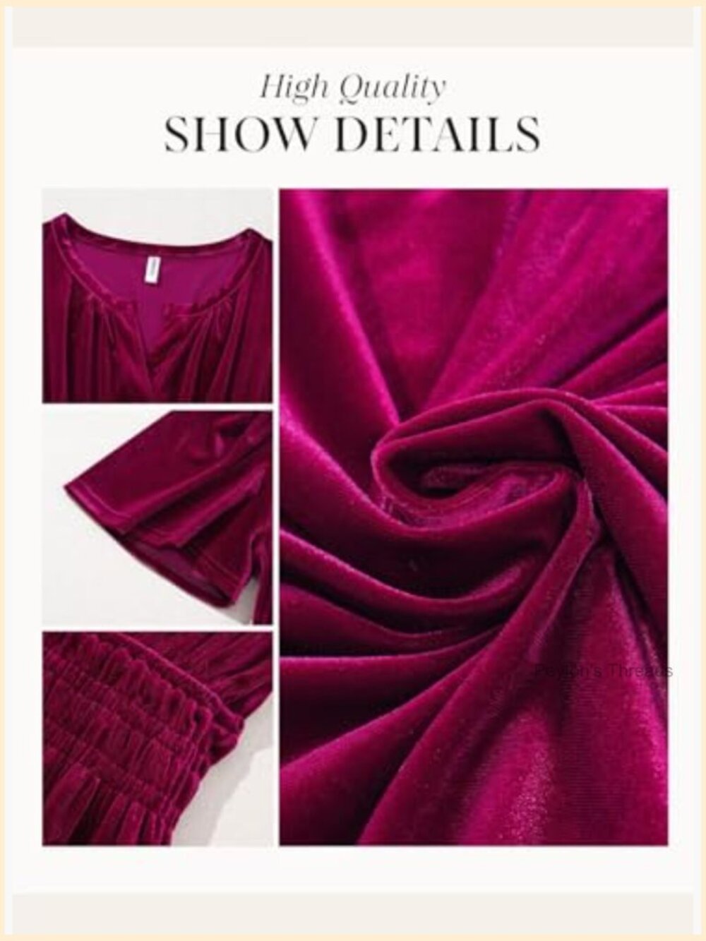 Velvet V-Neck Short Flared Sleeve Wedding Guest Dress with Pockets - Picture 5 of 6